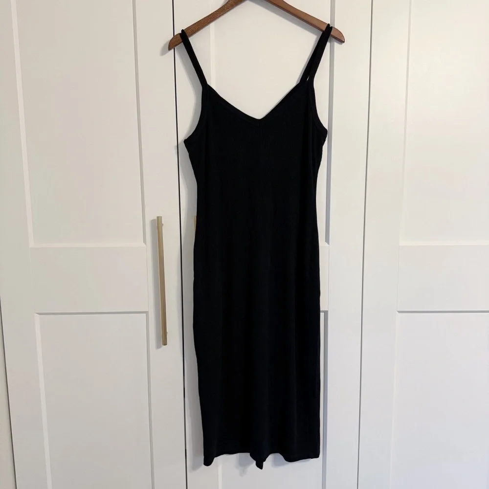 Marine Layer Women’s LARGE Black Midi Lexi Rib Spaghetti Strap Dress - Picture 2 of 6